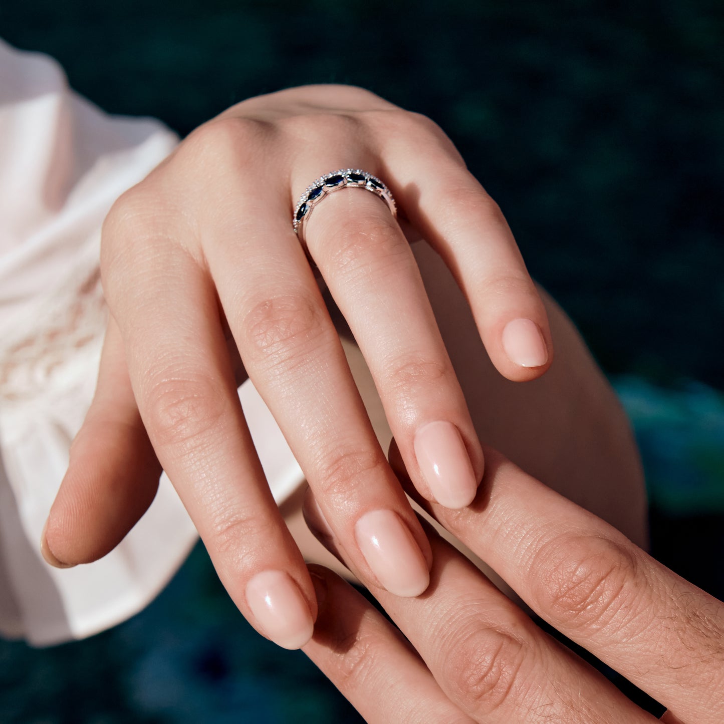 Prong Set Milgrain Marquise Blue Sapphire Wedding Band