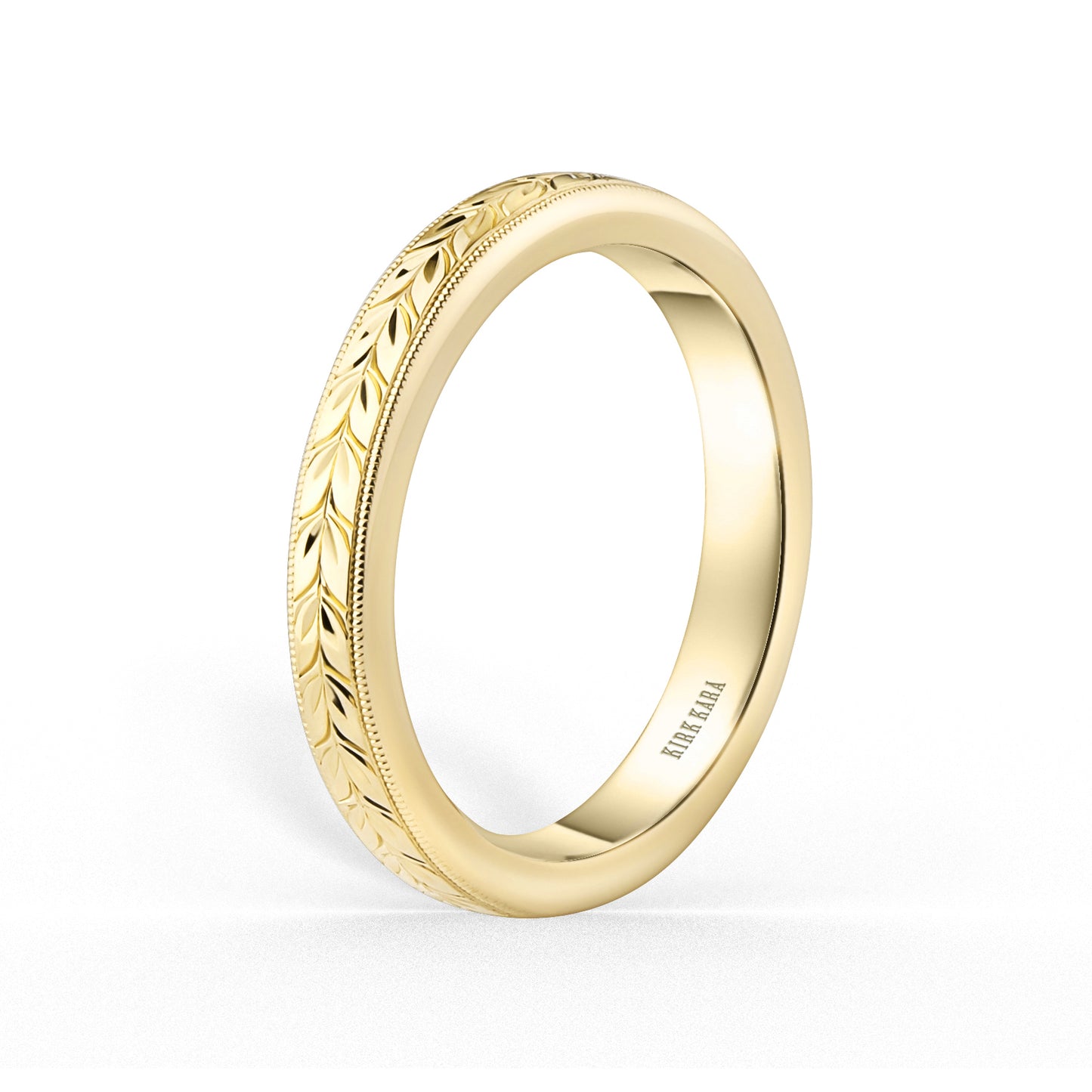 Thin Floral Engraved Wedding Band, 3mm
