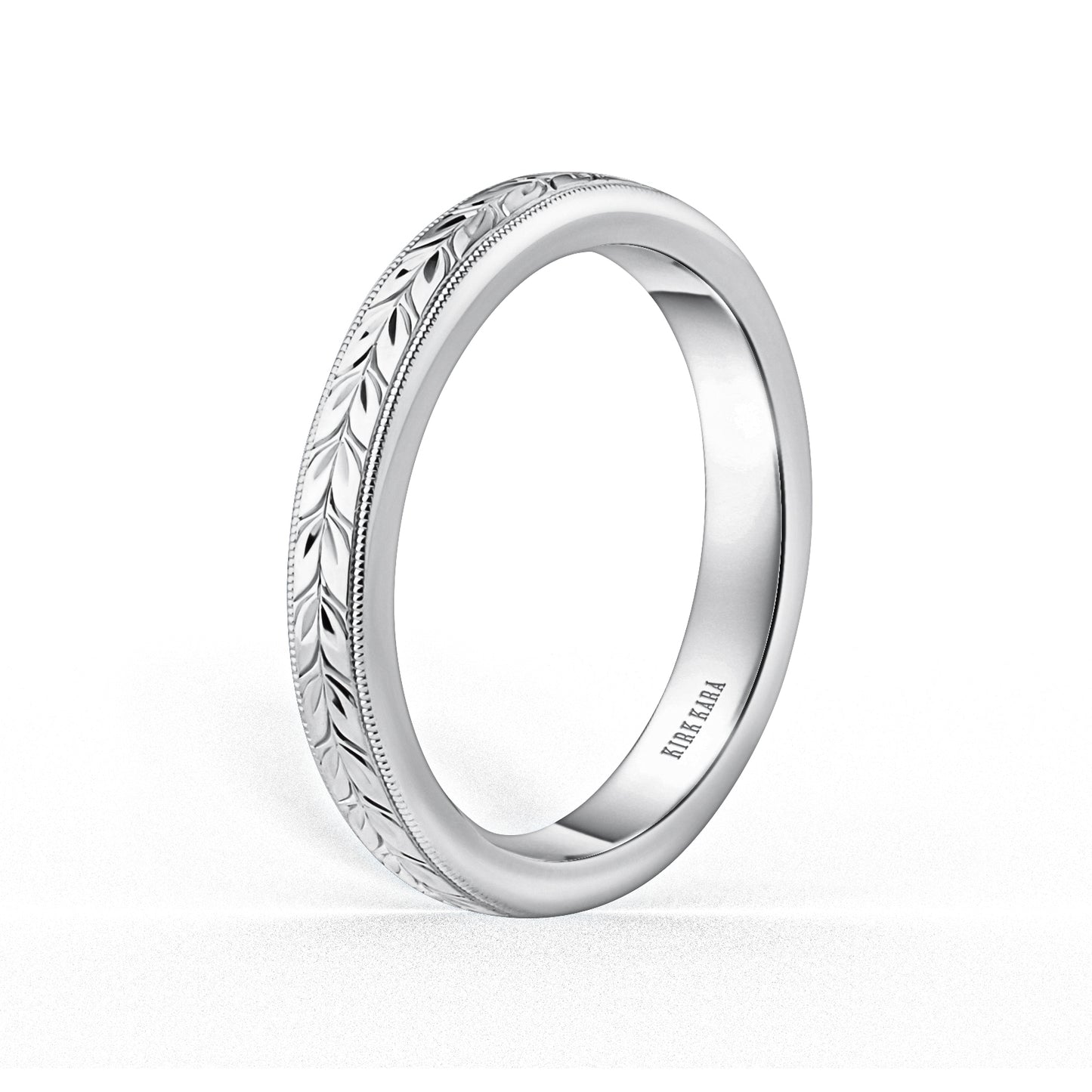 Thin Floral Engraved Wedding Band, 3mm