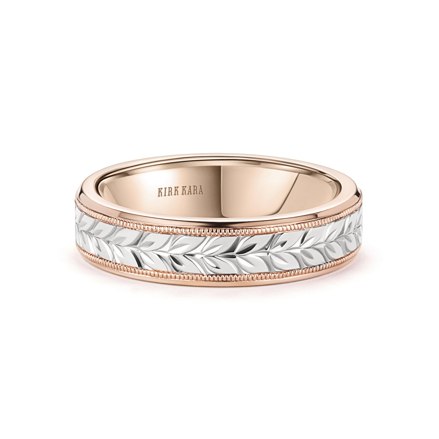 Two Tone Floral Engraved Wedding Band, 5mm