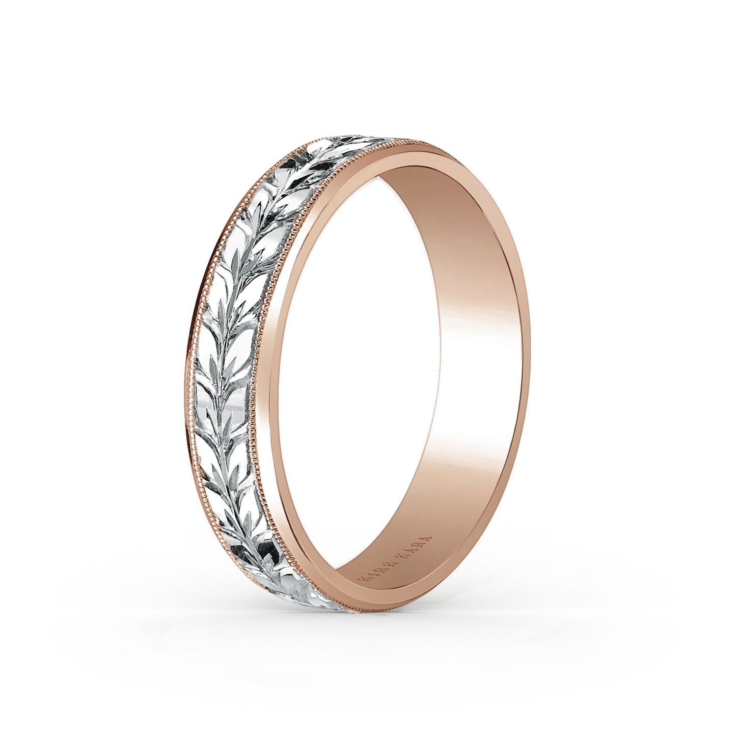 Two Tone Floral Engraved Wedding Band, 5mm