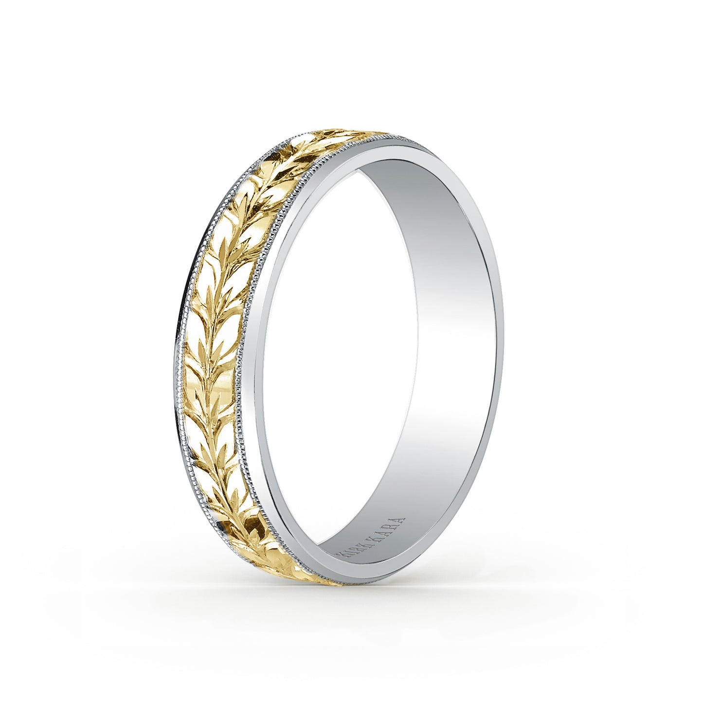 Two Tone Floral Engraved Wedding Band, 5mm