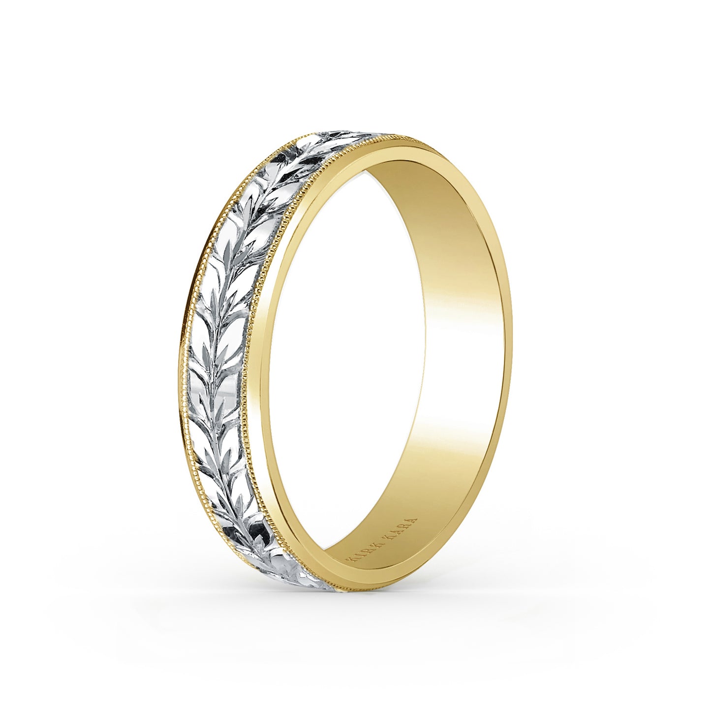 Two Tone Floral Engraved Wedding Band, 5mm