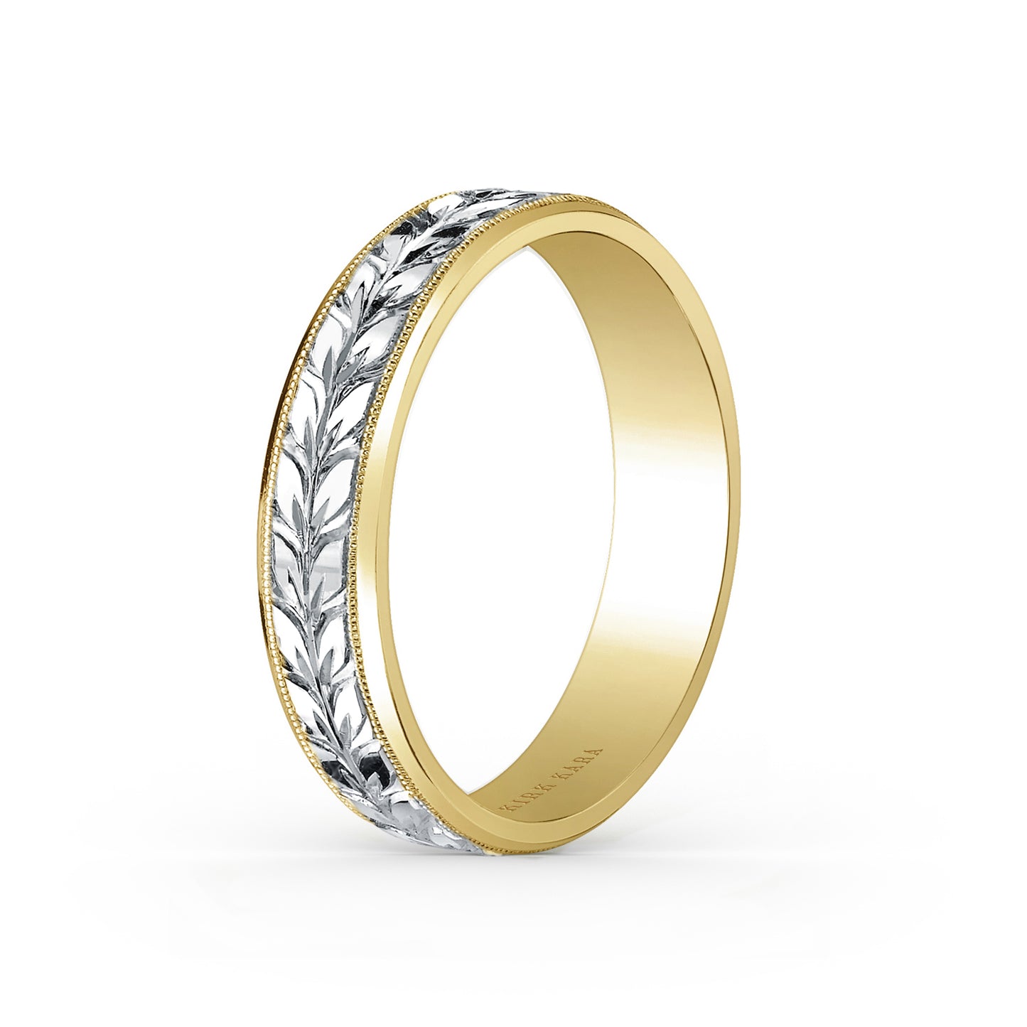 Two Tone Floral Engraved Wedding Band, 5mm