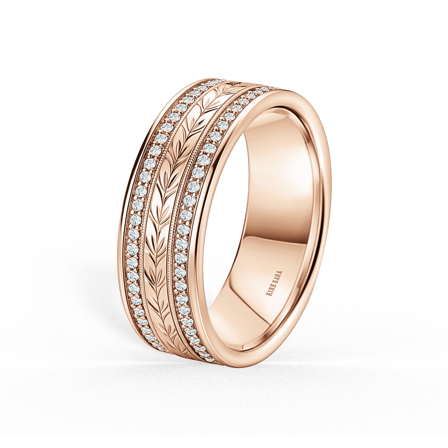 Diamond Floral Engraved Wedding Band, 7.5mm