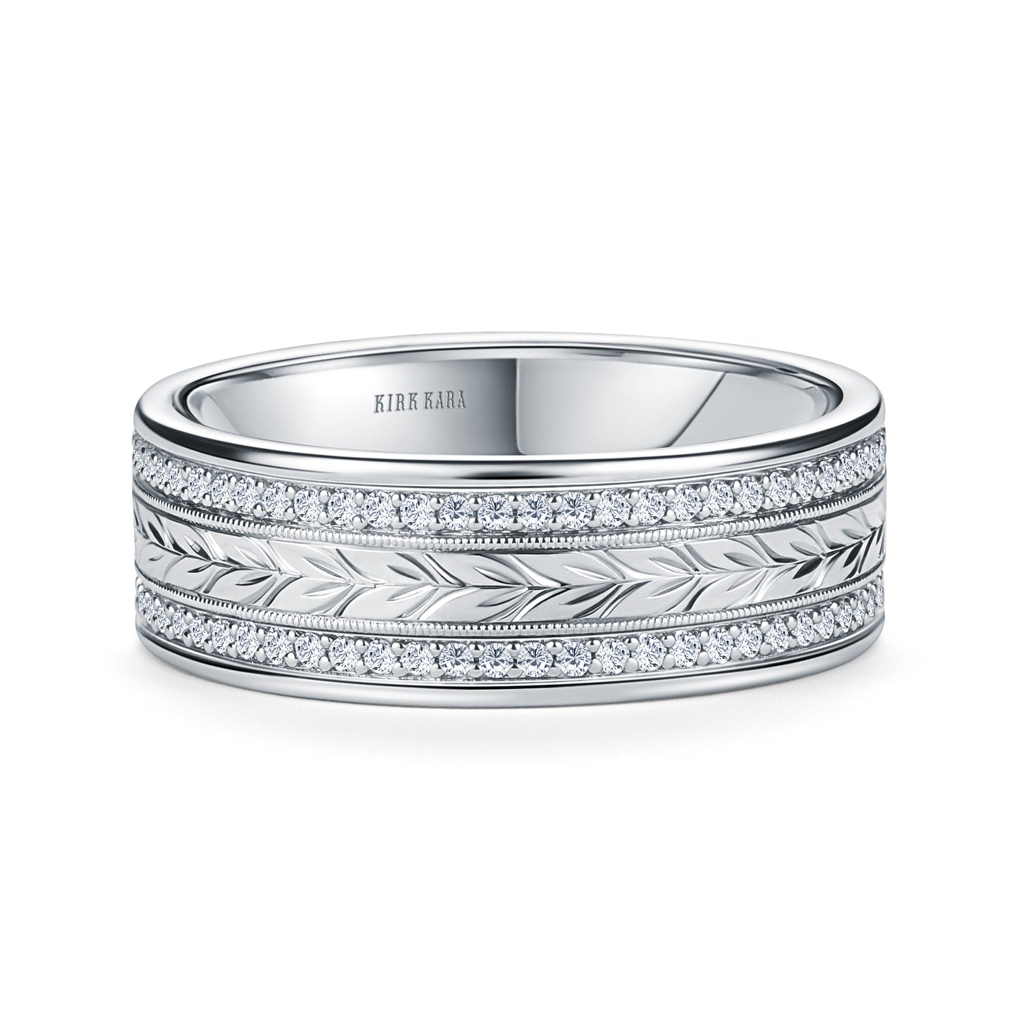 Diamond Floral Engraved Wedding Band, 7.5mm