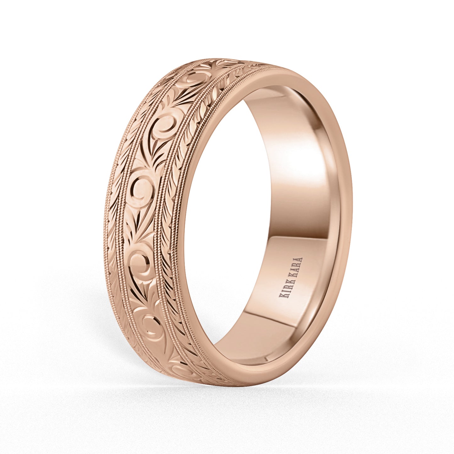 Scroll Wheat Engraved Milgrain Wedding Band, 7mm