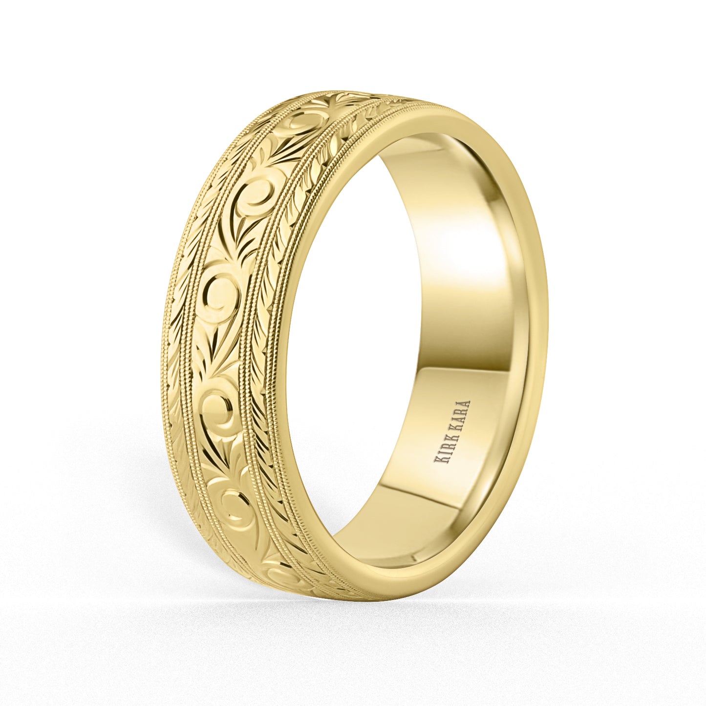 Scroll Wheat Engraved Milgrain Wedding Band, 7mm