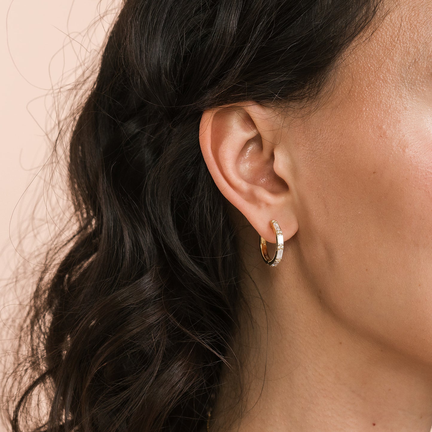 Baguette Diamond Milgrain Hoop Earrings