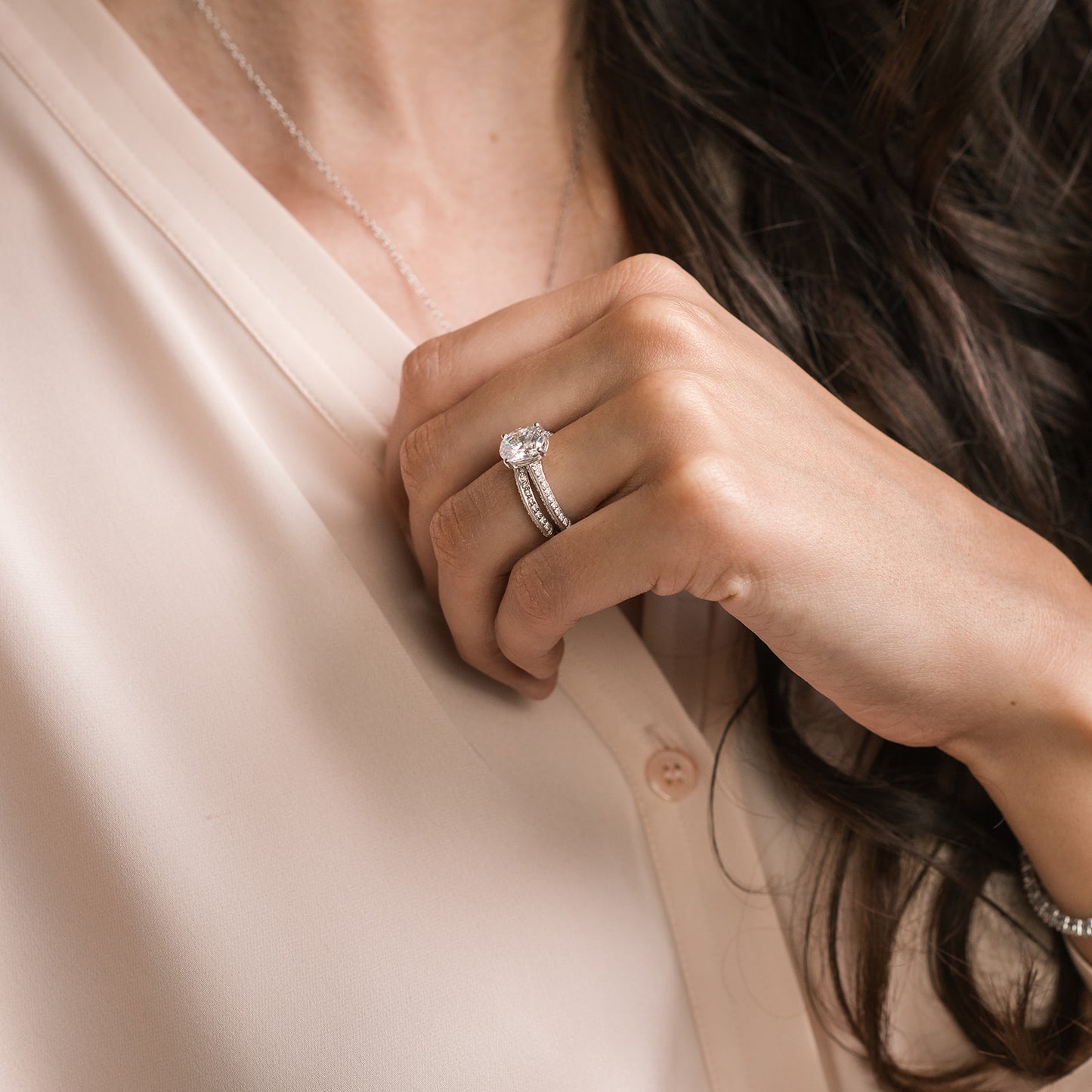 Knife Edge Milgrain Diamond Cathedral Engagement Ring