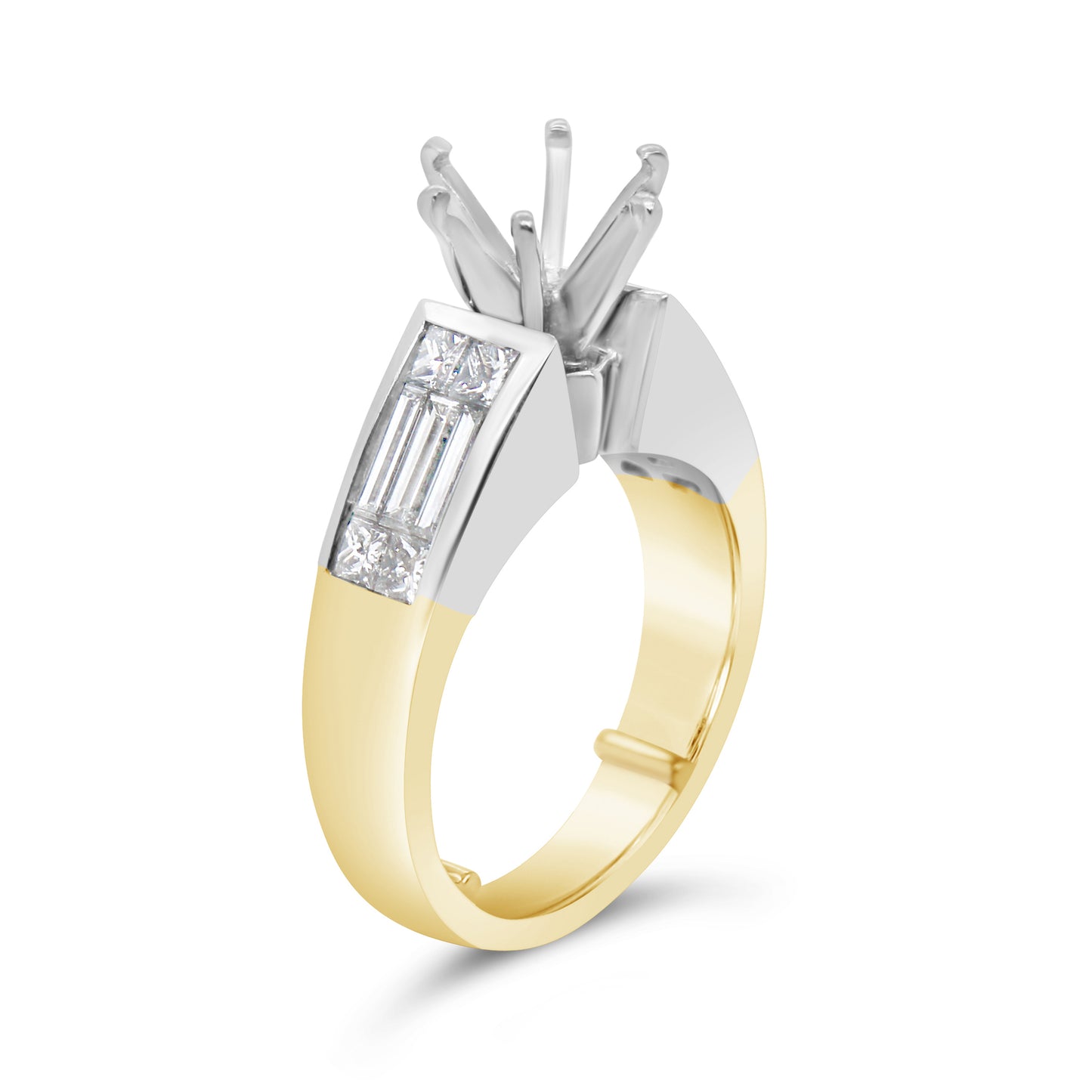 Platinum and 18k Yellow Gold Princess Baguette Engagement Ring
