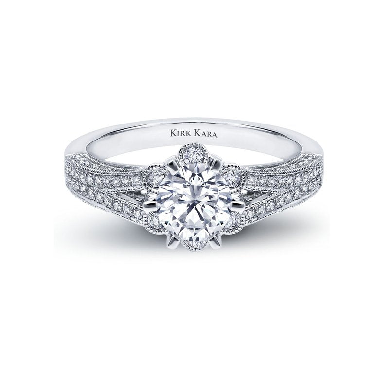 18K White Gold Flower Halo Engagement Ring