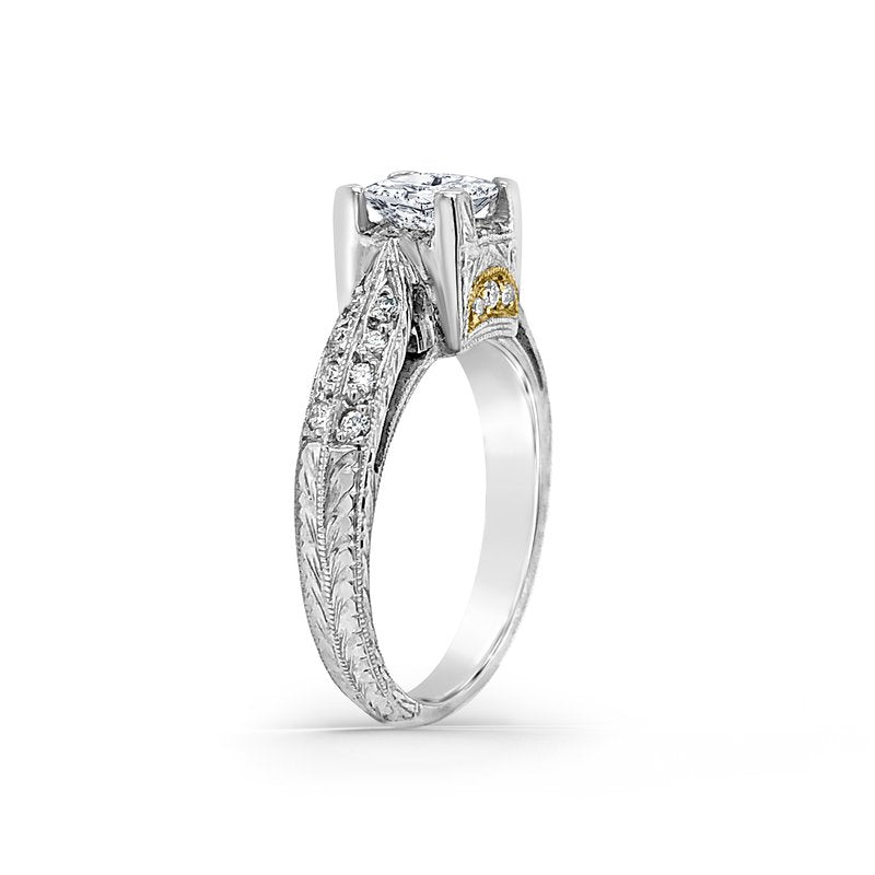 18k White and Yellow Gold Modern Vintage Engraved Ring