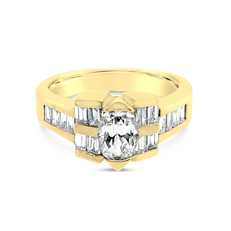 18K Yellow Gold Diamond Baguette Retro Vintage Ring