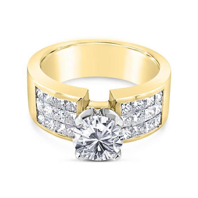 18K Yellow Gold Three Row Invisible Set Ring
