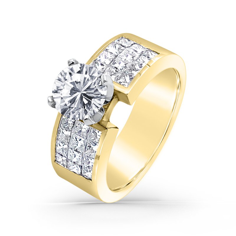 18K Yellow Gold Three Row Invisible Set Ring