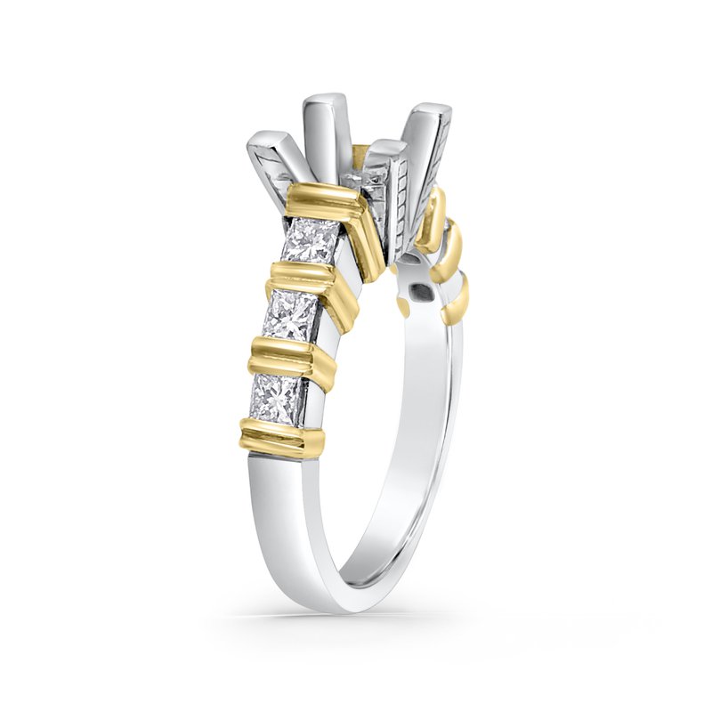 Platinum and 18k Yellow Gold Two Tone Princess Engagement Ring