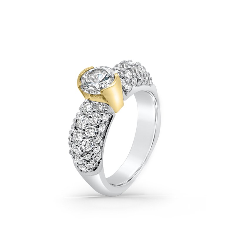 18K Two Tone Gold Diamond Retro Engagement Ring