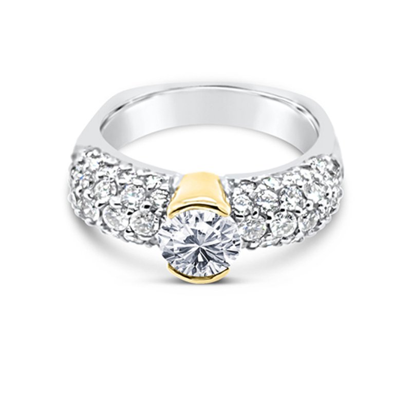 18K Two Tone Gold Diamond Retro Engagement Ring