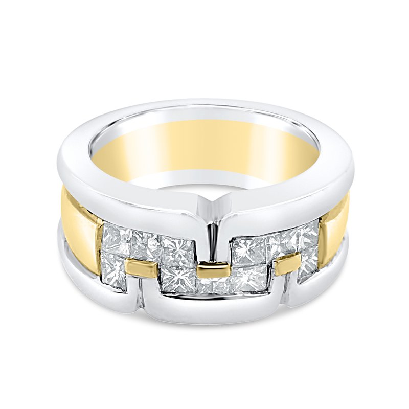 Platinum and 18K Yellow Gold Princess Diamond Retro Band