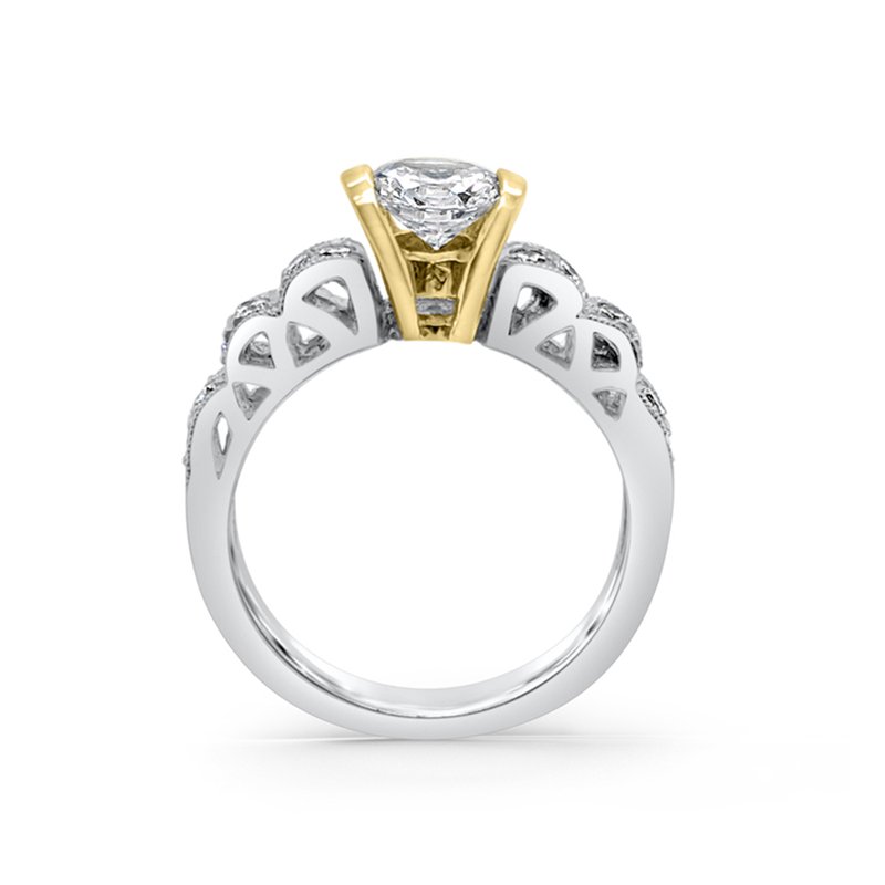 Platinum 18K Yellow Gold Diamond Modern Vintage Engagement Ring