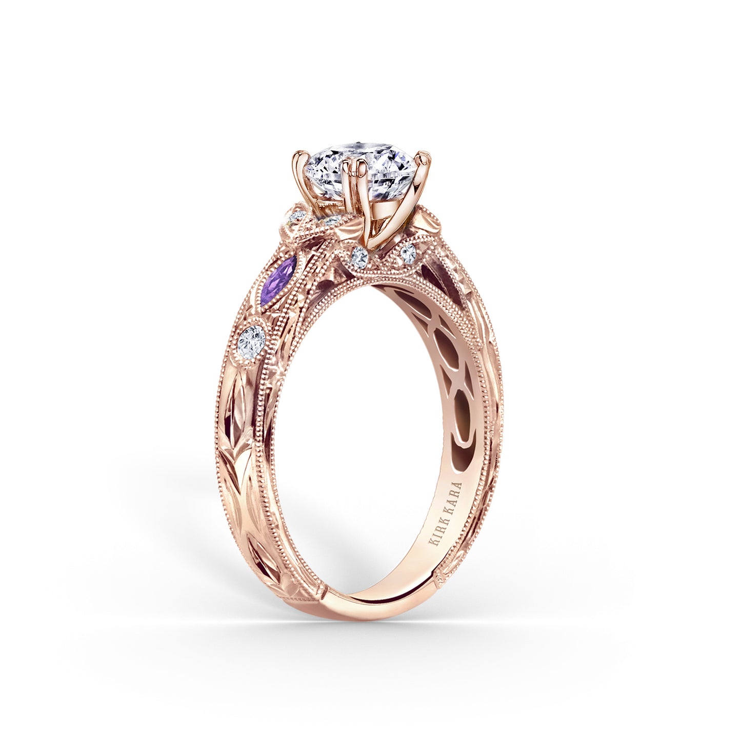 Amethyst Floral Diamond Engagement Ring