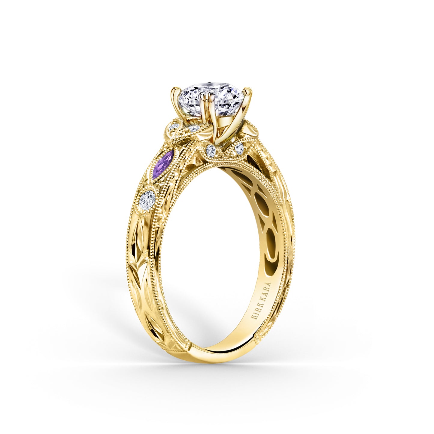 Amethyst Floral Diamond Engagement Ring