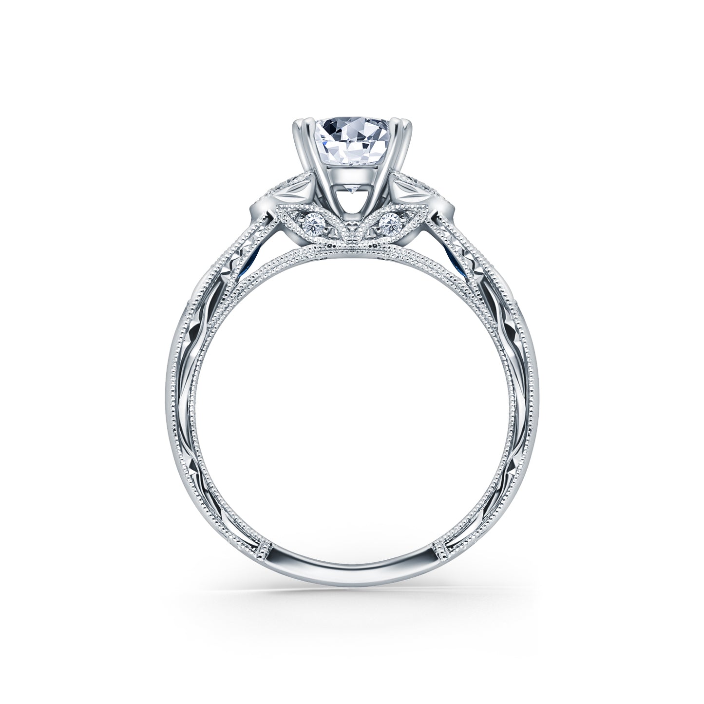 Tsavorite Floral Diamond Engraved Engagement Ring