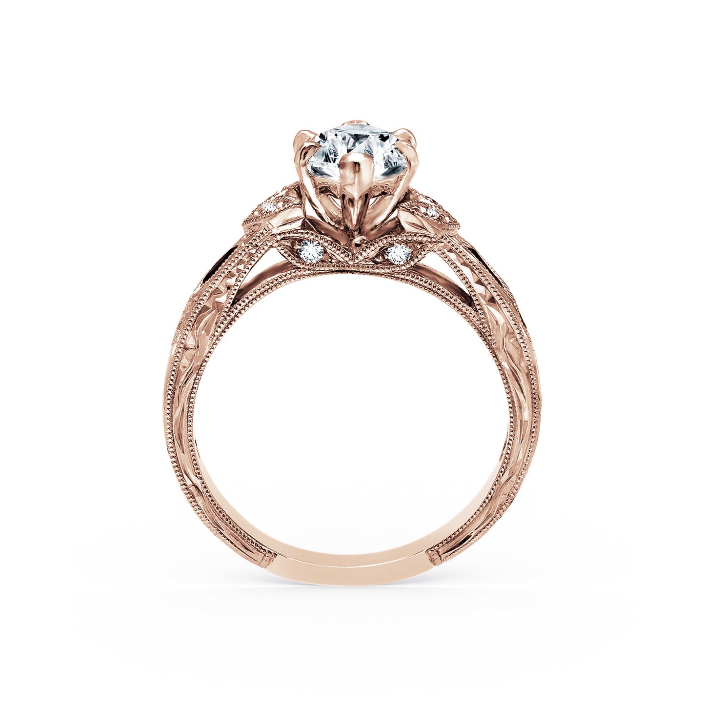 Blue Sapphire Floral Diamond Engraved Engagement Ring