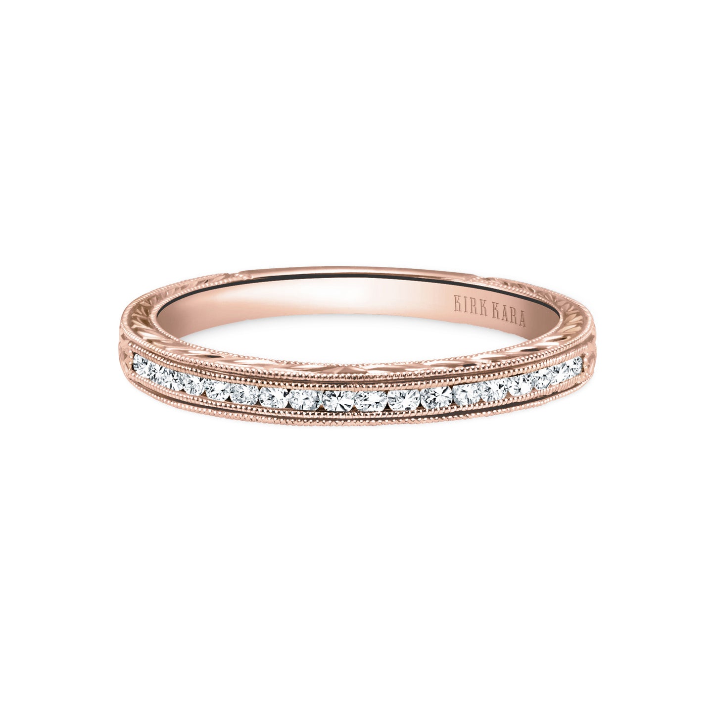Channel Set Engraved Milgrain Diamond Wedding Band