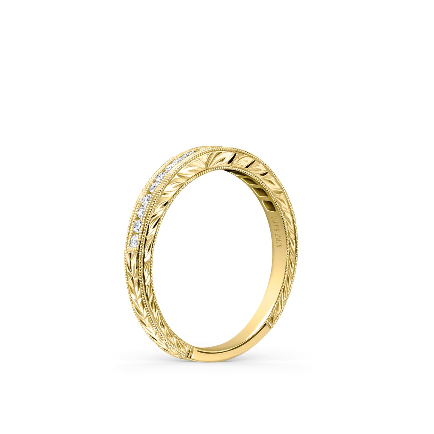 Channel Set Engraved Milgrain Diamond Wedding Band
