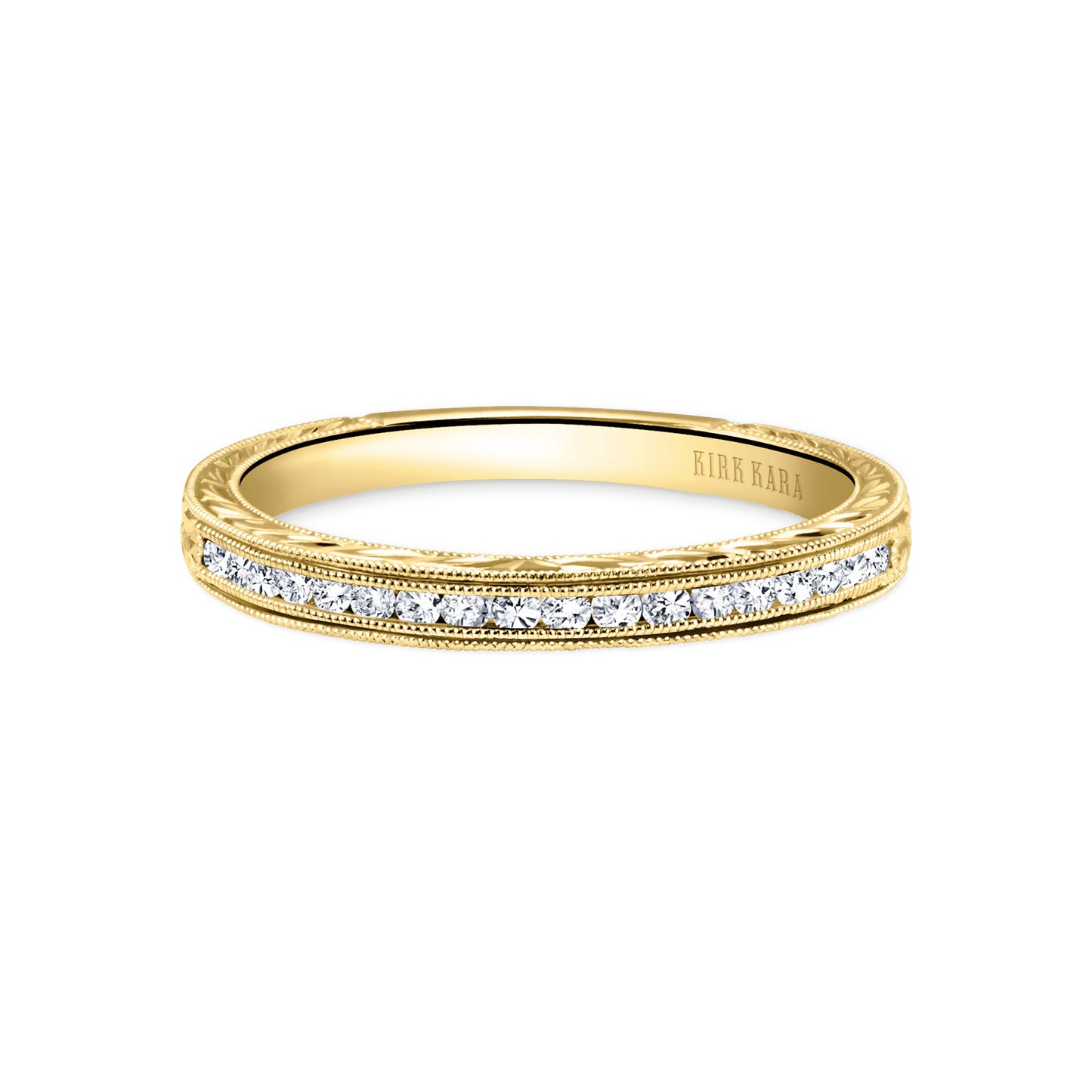 Channel Set Engraved Milgrain Diamond Wedding Band