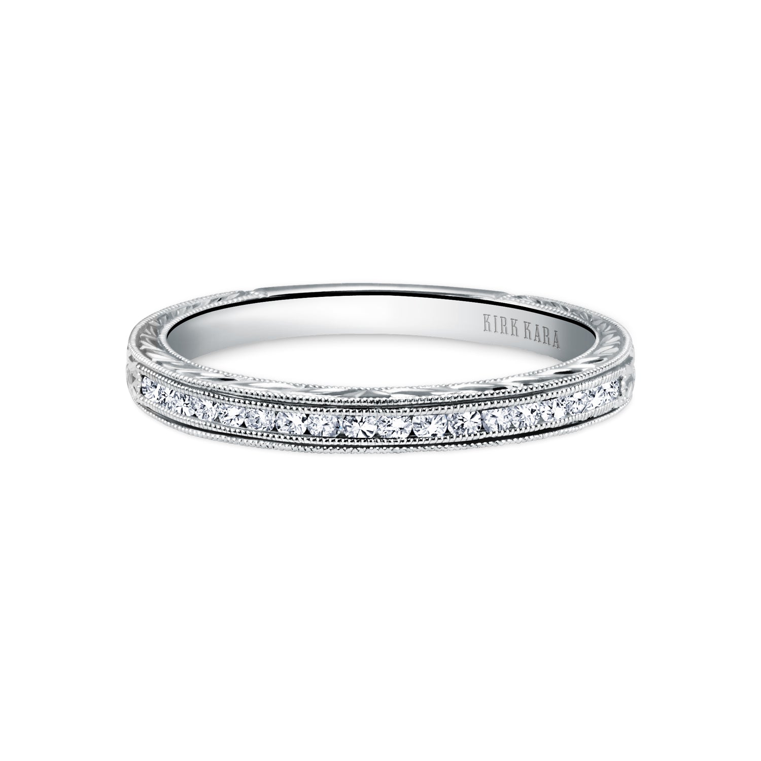 Channel Set Engraved Milgrain Diamond Wedding Band
