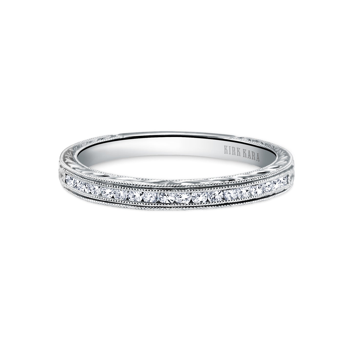 Channel Set Engraved Milgrain Diamond Wedding Band