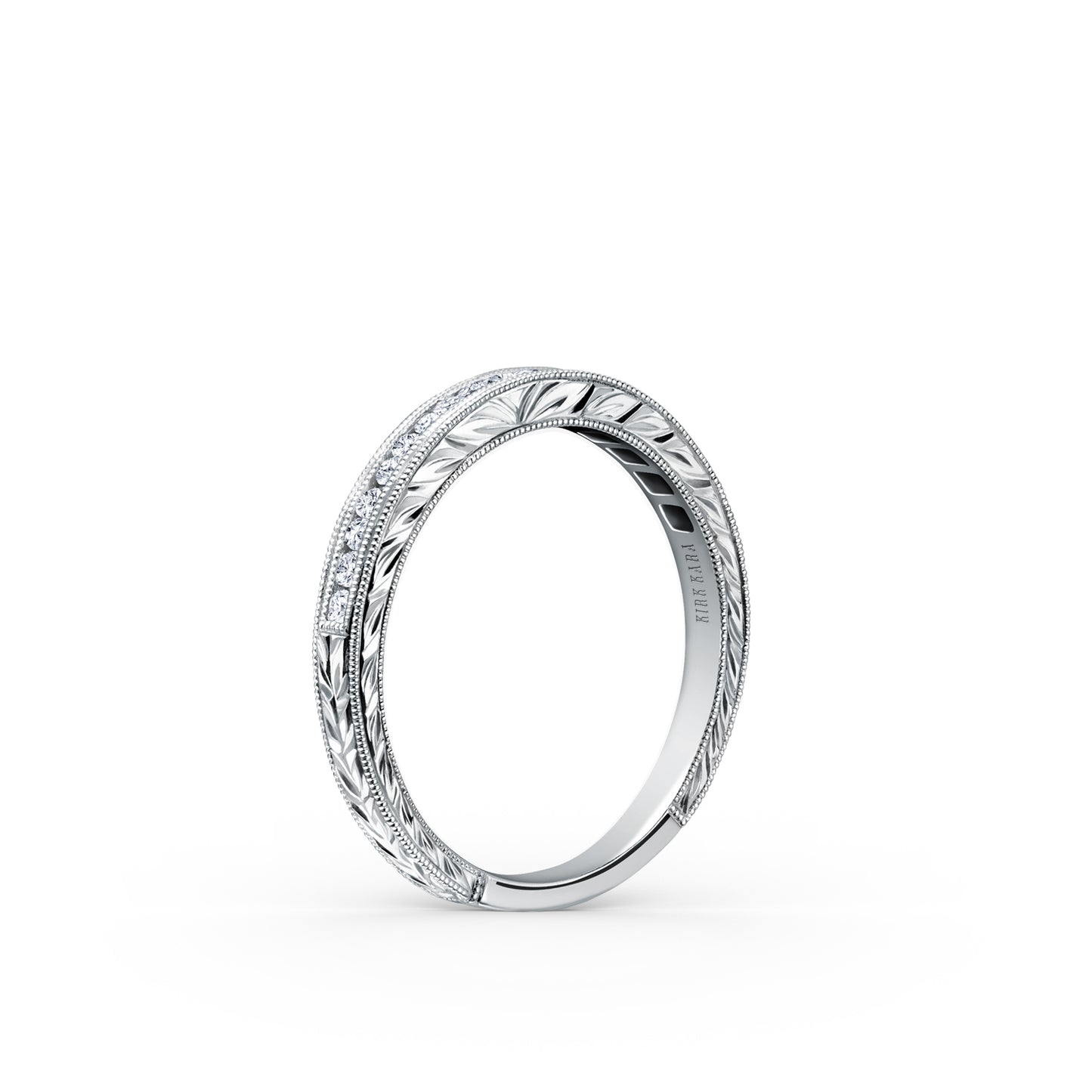 Channel Set Engraved Milgrain Diamond Wedding Band