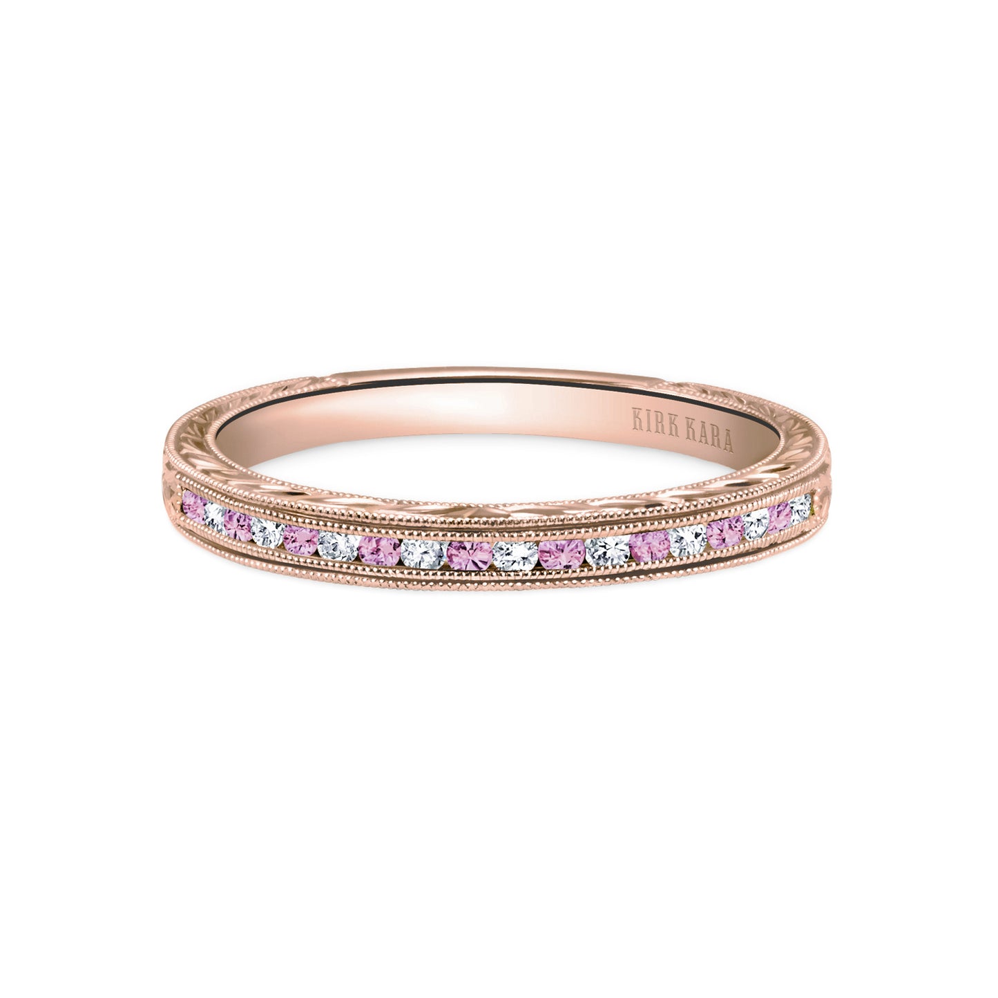 Channel Set Pink Sapphire Diamond Wedding Band