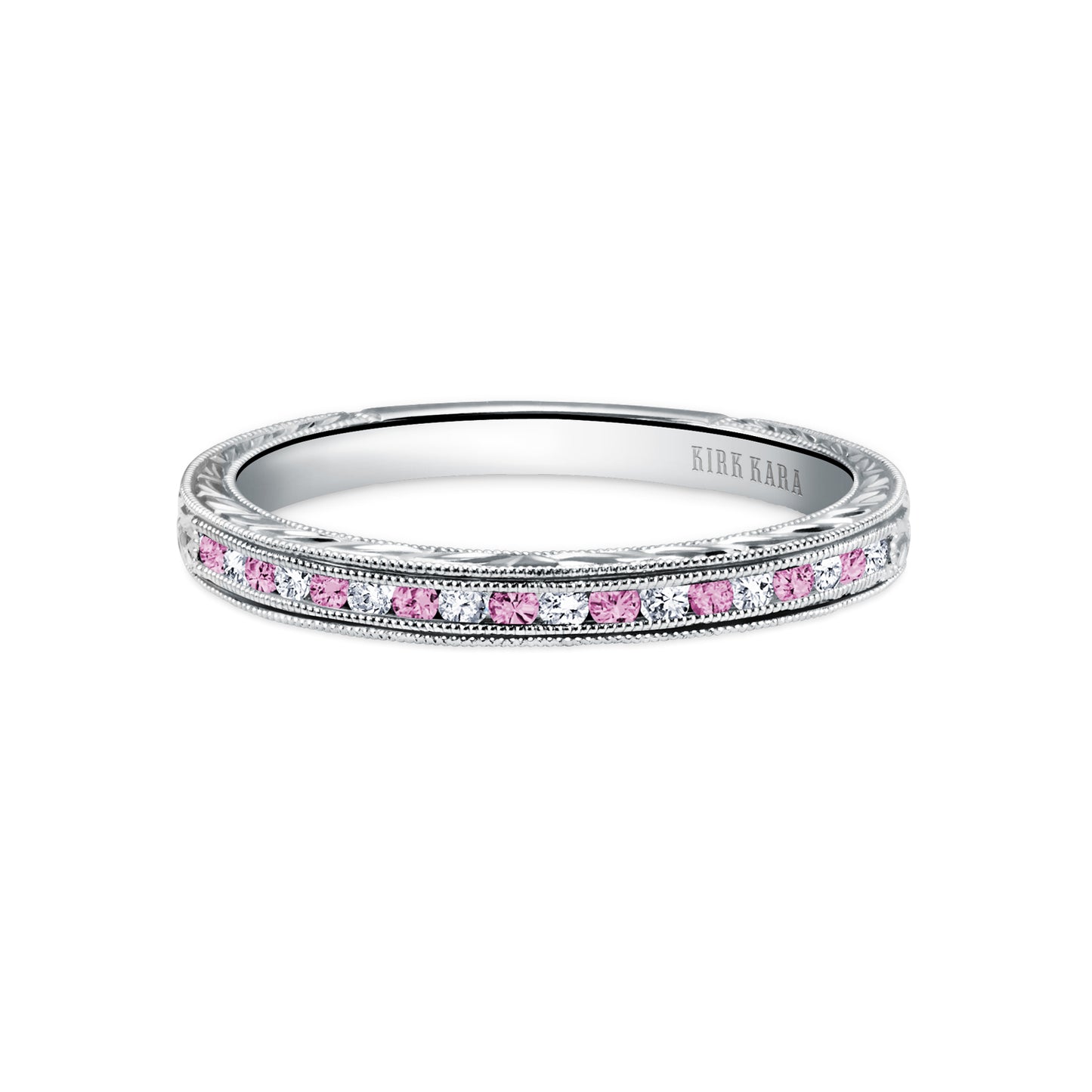 Channel Set Pink Sapphire Diamond Wedding Band