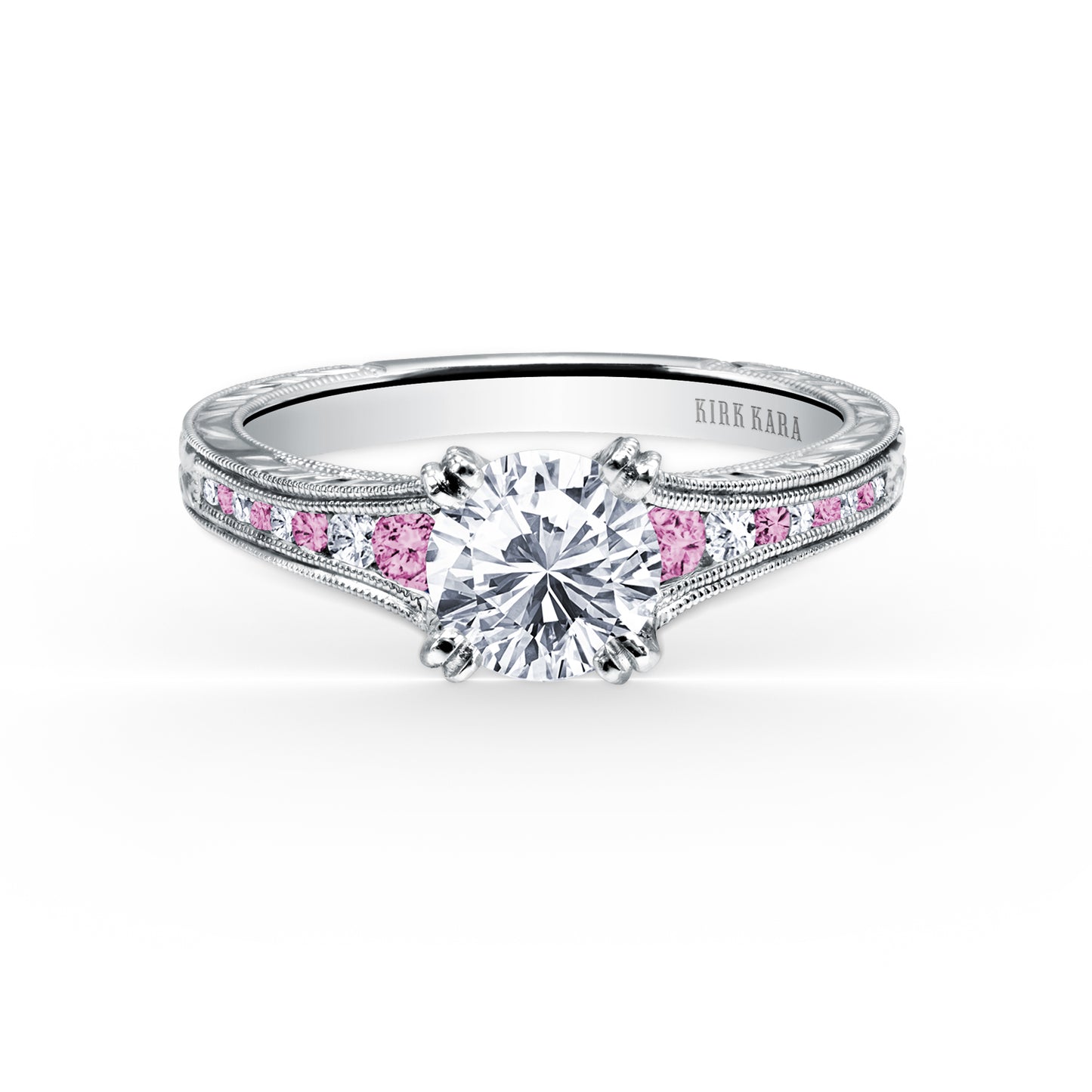 Pink Sapphire Channel Set Diamond Engagement Ring