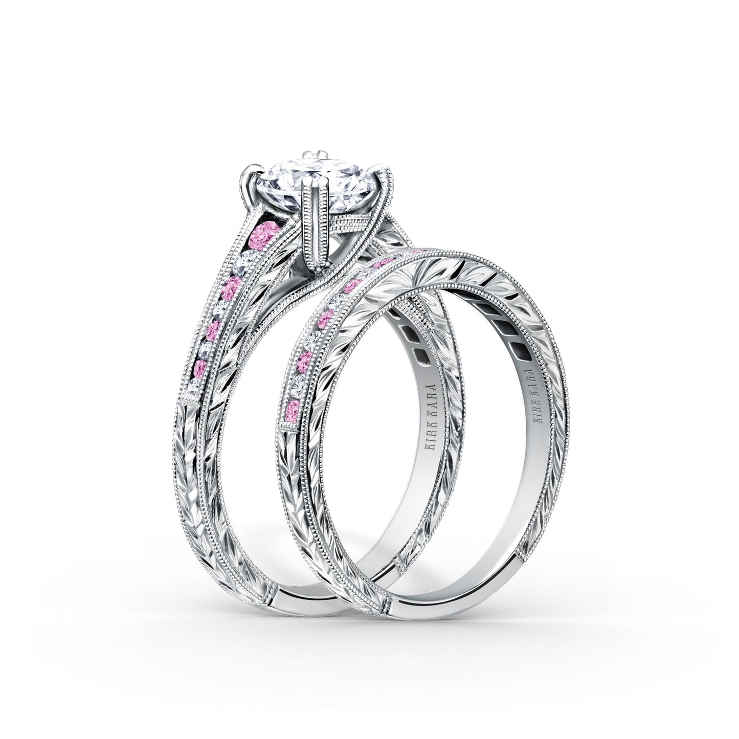 Channel Set Pink Sapphire Diamond Wedding Band