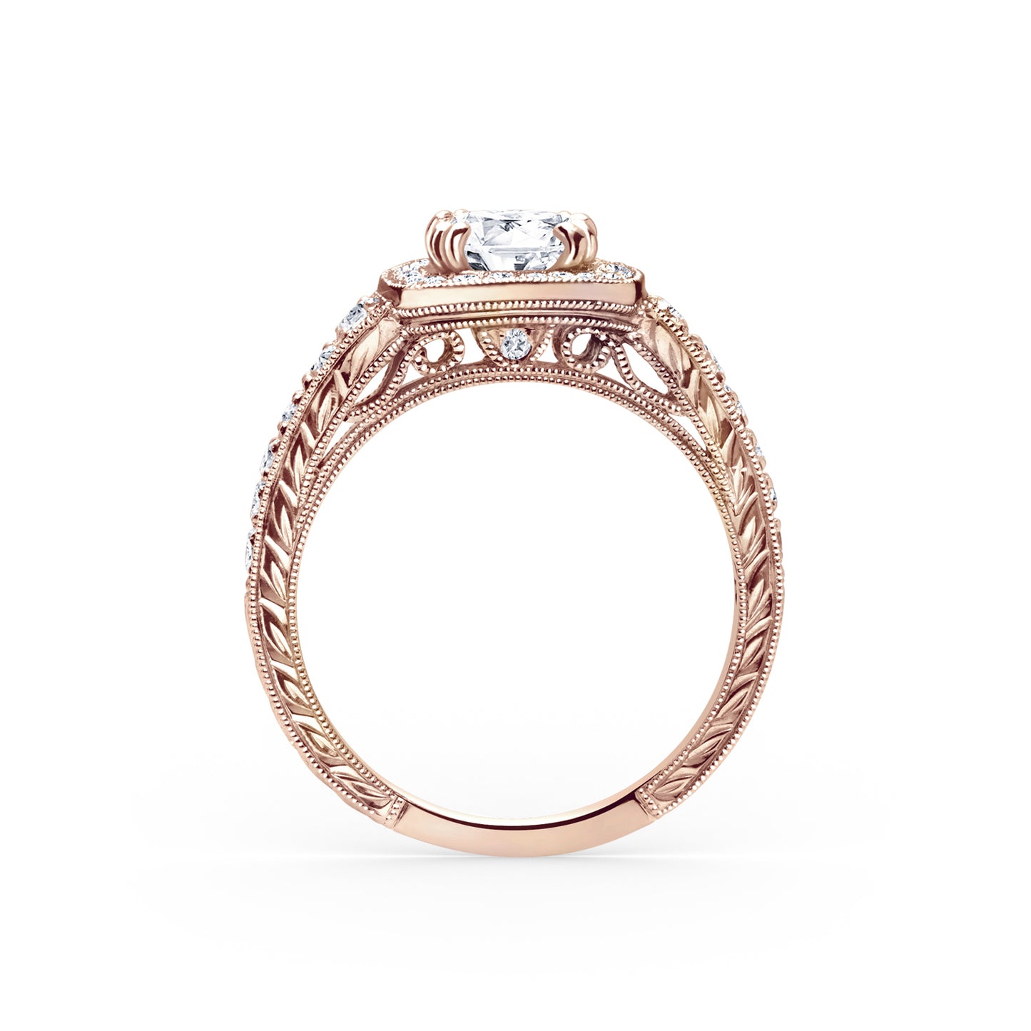 Engraved Filigree Halo Diamond Engagement Ring