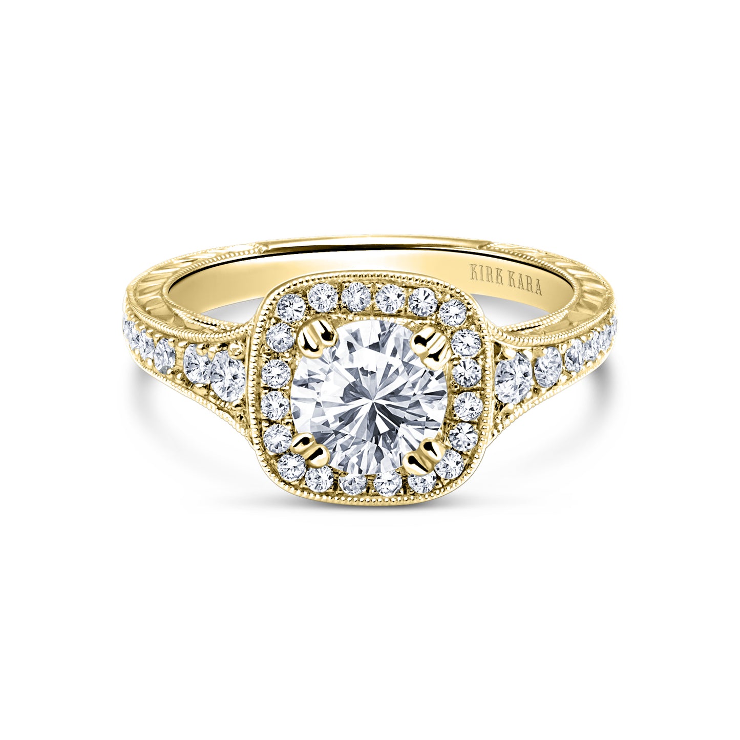 Engraved Filigree Halo Diamond Engagement Ring