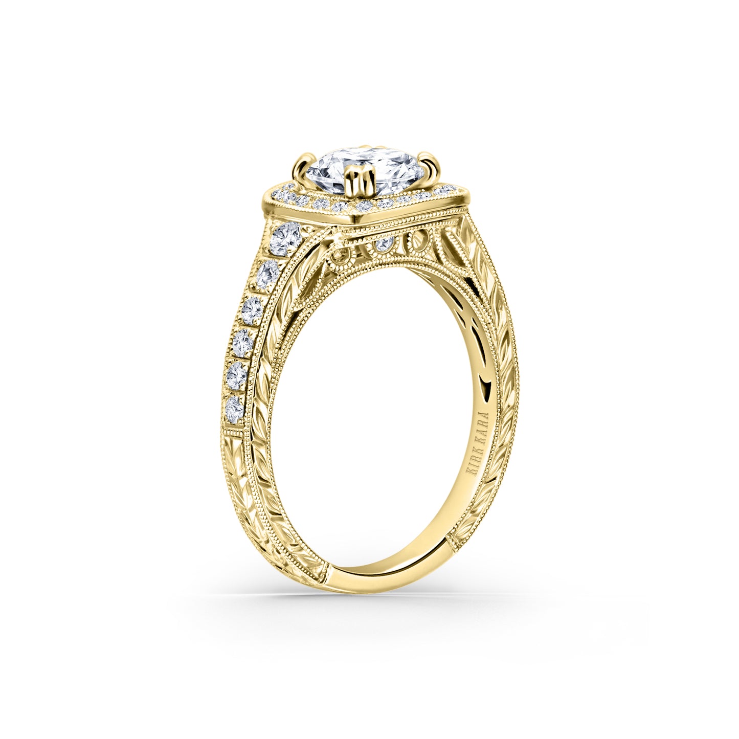 Engraved Filigree Halo Diamond Engagement Ring