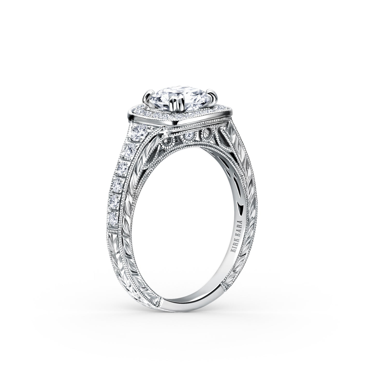 Engraved Filigree Halo Diamond Engagement Ring