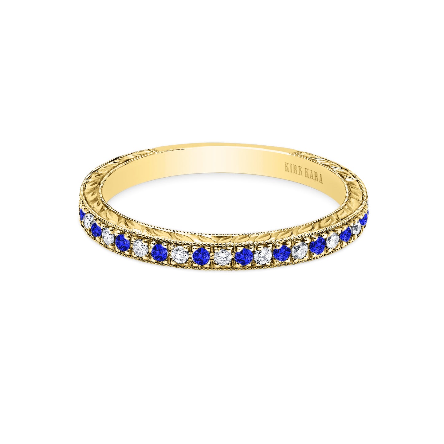 Engraved Blue Sapphire Diamond Wedding Band