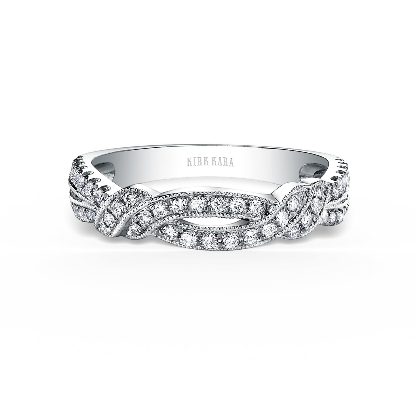 White Twisted Split Shank Diamond Wedding Band