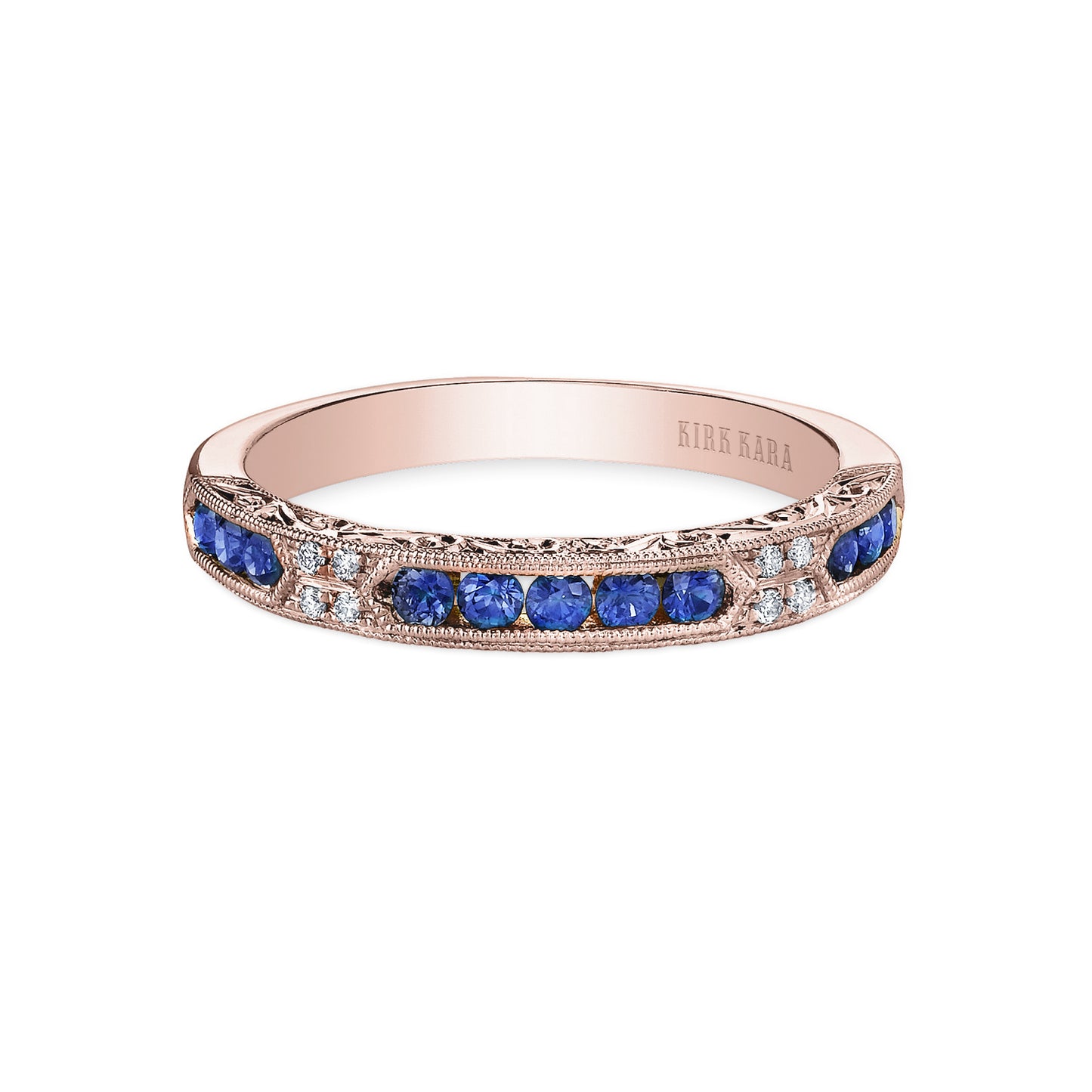 Channel Set Artful Blue Sapphire Diamond Wedding Band