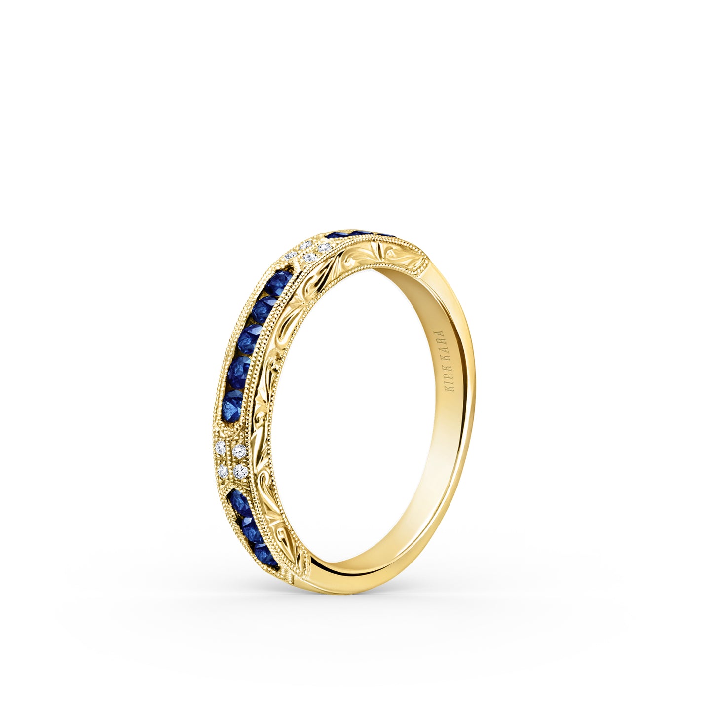 Channel Set Artful Blue Sapphire Diamond Wedding Band