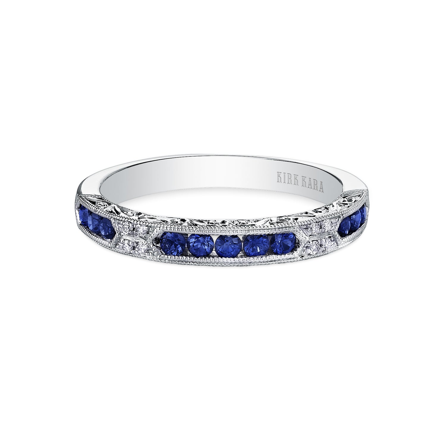 Channel Set Artful Blue Sapphire Diamond Wedding Band