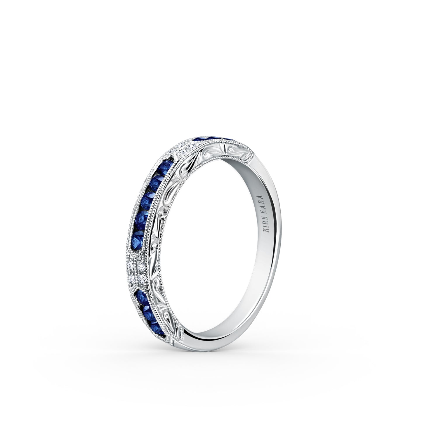Channel Set Artful Blue Sapphire Diamond Wedding Band