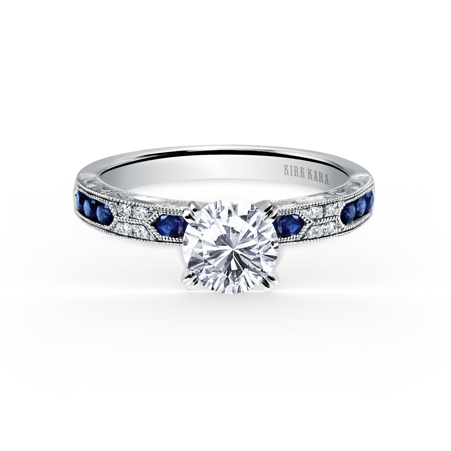 Channel Set Artful Blue Sapphire Diamond Engagement Ring